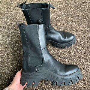 Sacha x Queen of Jet Lags Chunky Chelsea Lug Sole Platform Black Boots